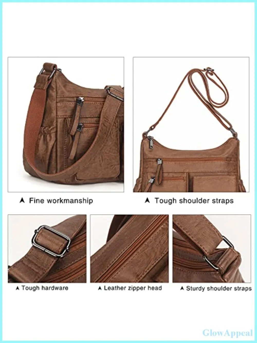 Faux Leather Hobo Crossbody Shoulder Bag Multi Pocket Messenger Tote